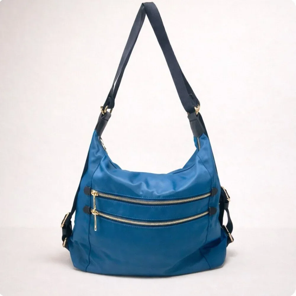 Vintage Blue Convertible Backpack, Large Nylon Shoulder Bag‎ | Sondra Roberts